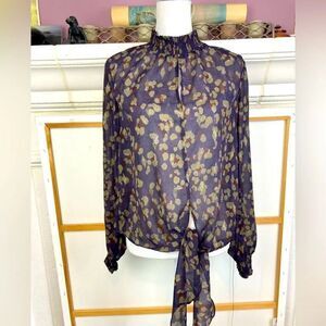Mystree High Neck slit peek a boo cleavage blouse w/gold metallic wrap bottom